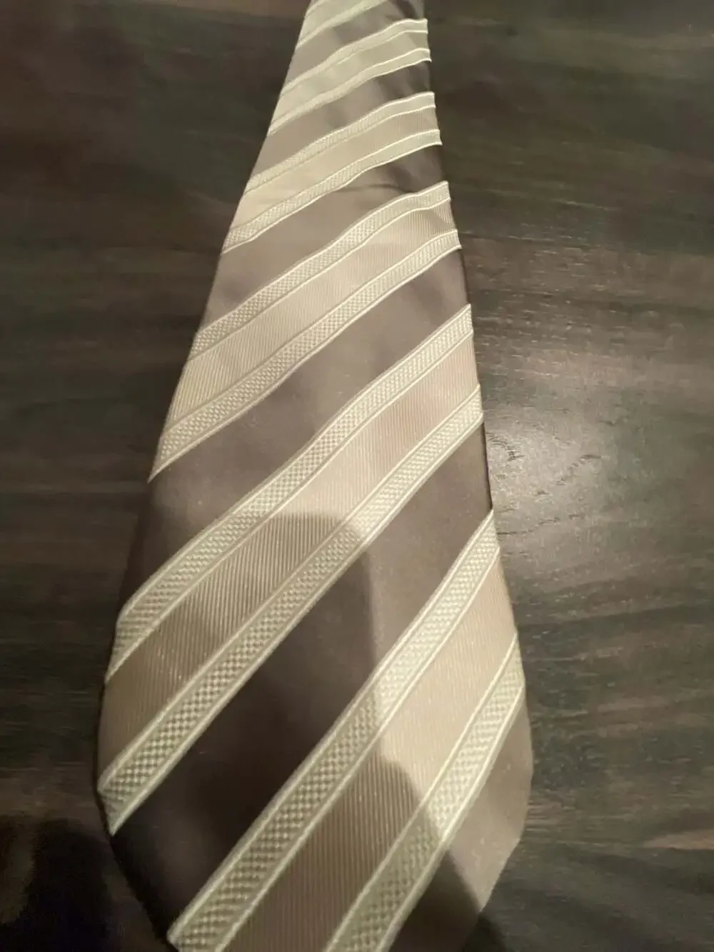 Donald J. Trump Signature Collection Striped Silk Necktie Brown and Beige
